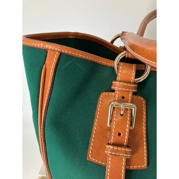 DOONEY & BOURKE GREEN CANVAS/ LEATHER SHOULDER TOTE ASIS - Picture 3 of 16
